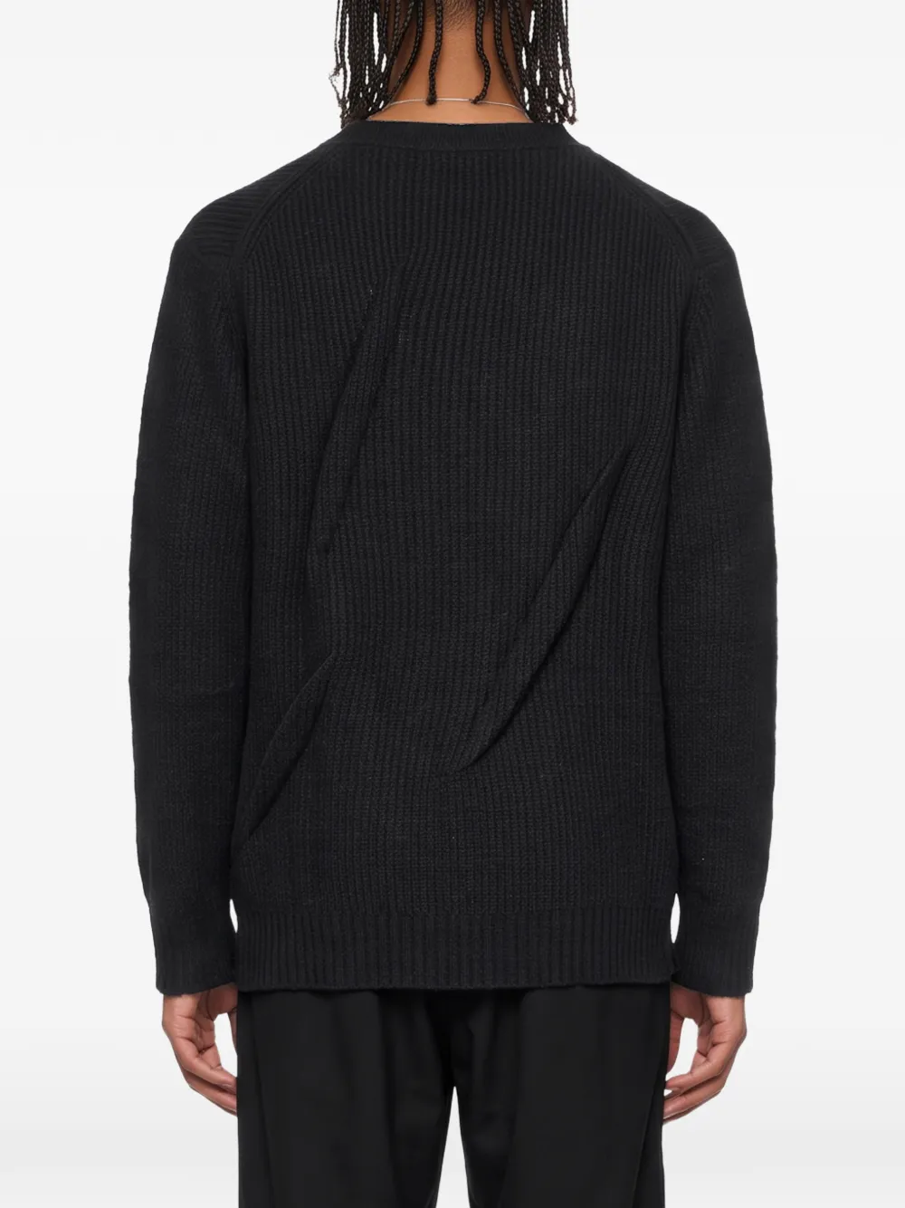 Yohji Yamamoto Ribgebreide gedrapeerde trui Zwart