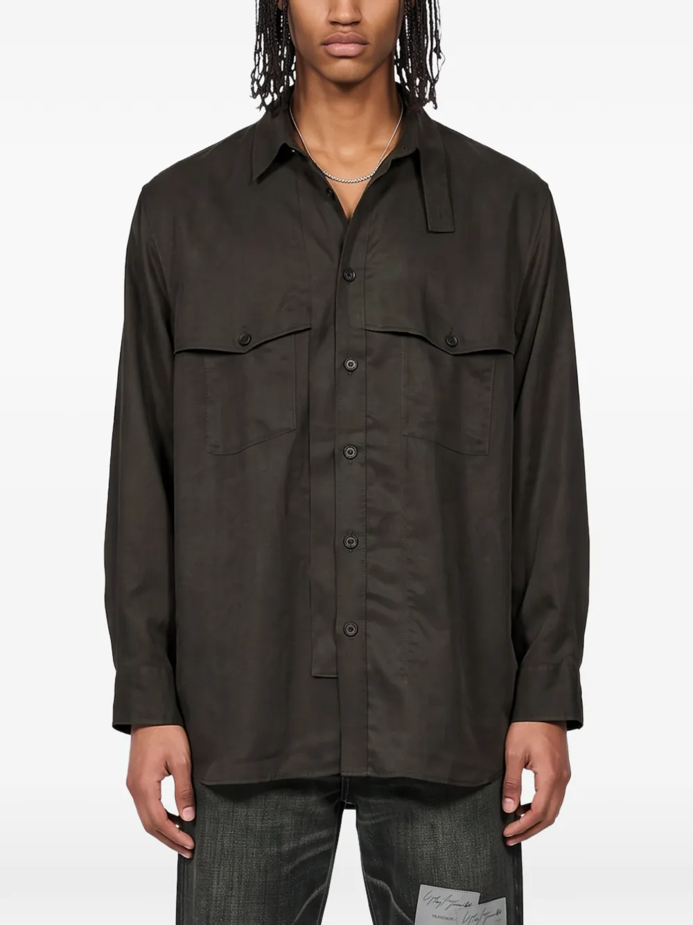 Yohji Yamamoto long-sleeved twill shirt Groen