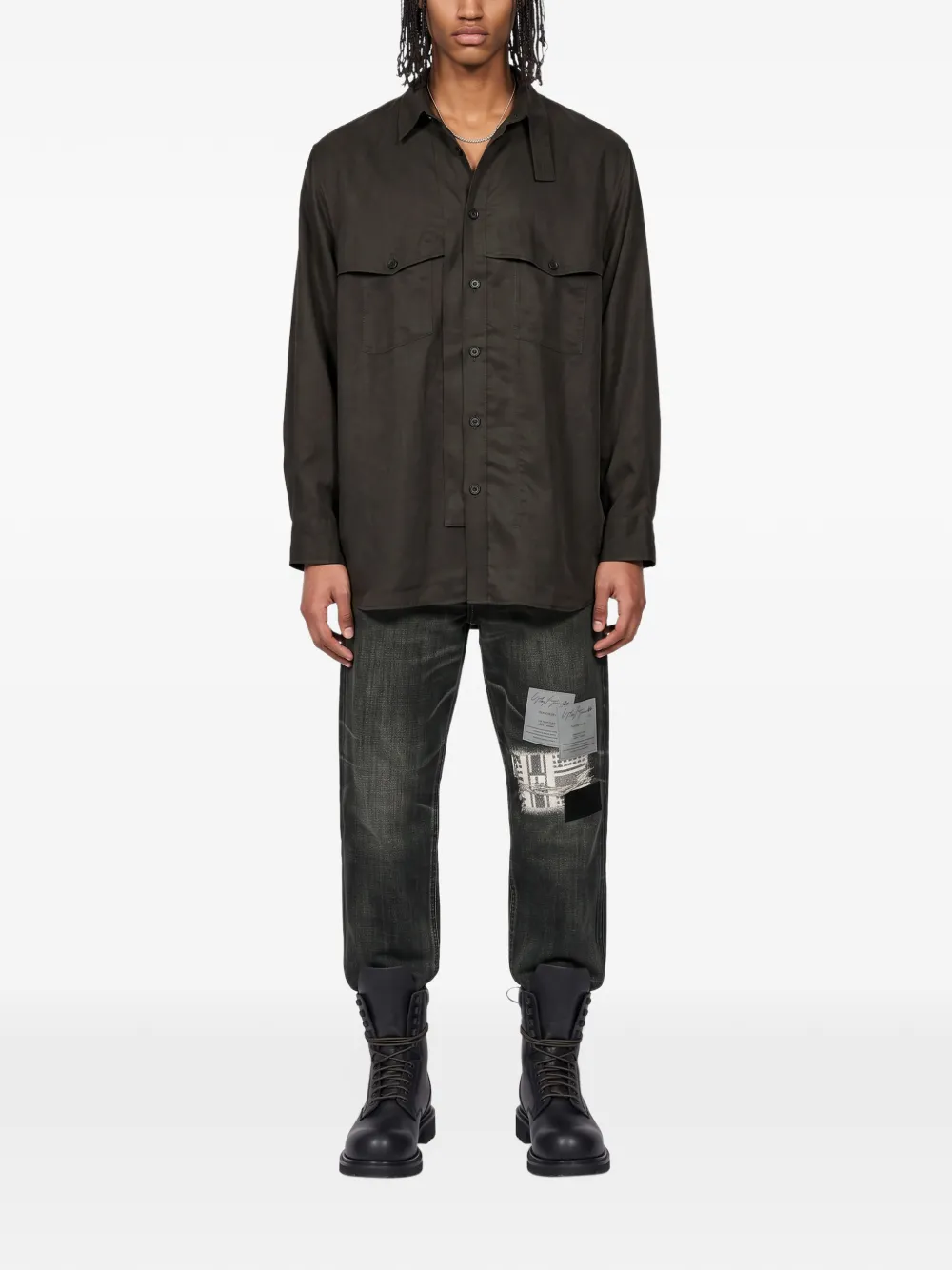 Yohji Yamamoto long-sleeved twill shirt Groen