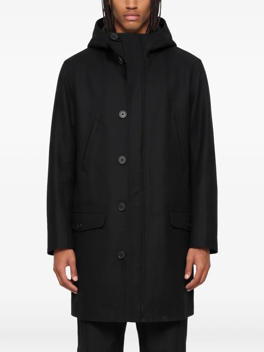 Yohji Yamamoto hooded single-breasted coat Zwart