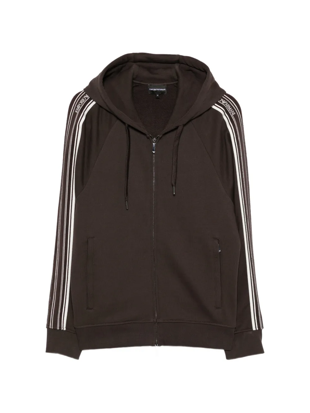 Emporio Armani side-stripe raglan-sleeve hoodie - Brown