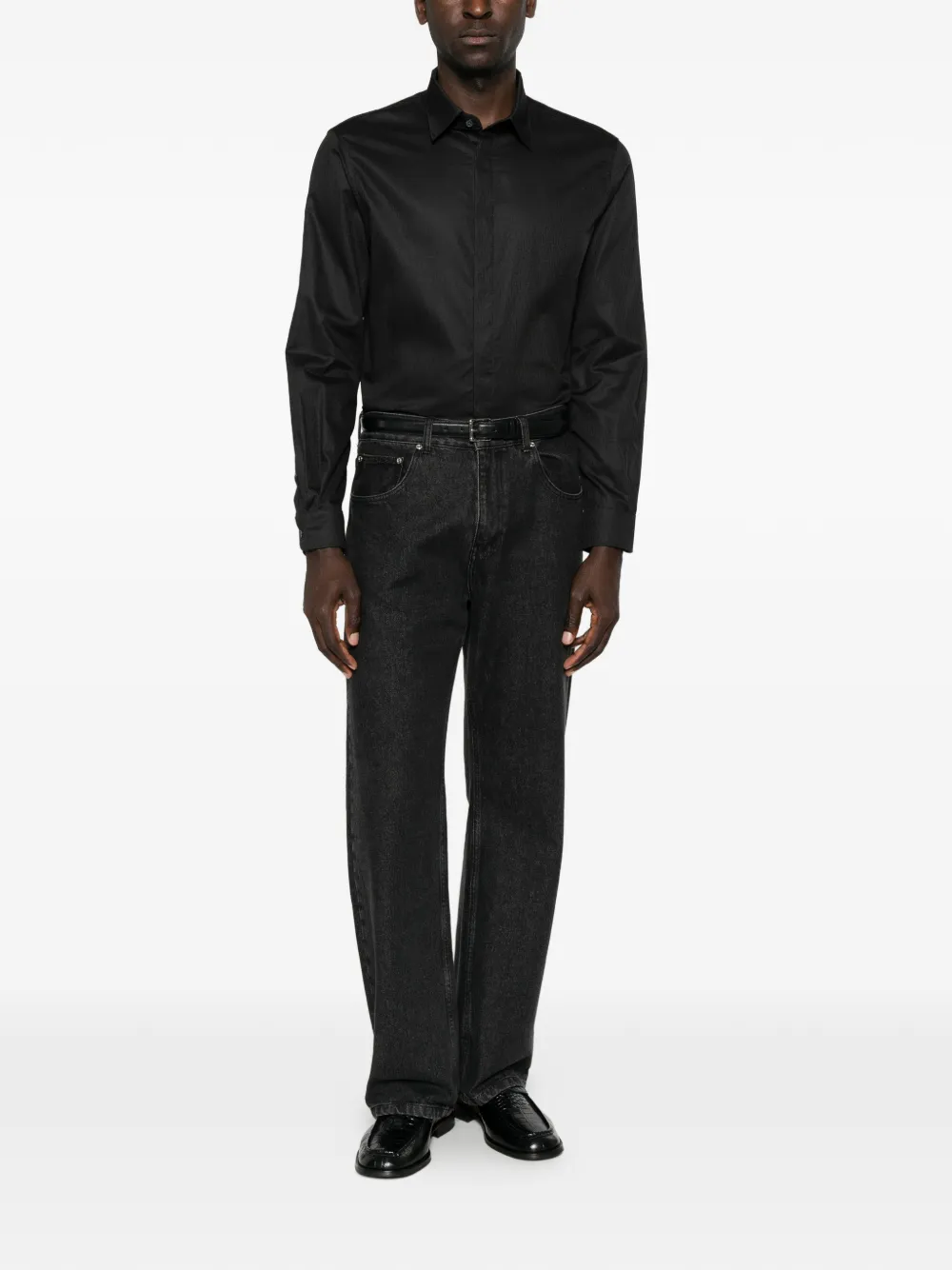 Emporio Armani monogram-pattern long-sleeve shirt - Noir Emporio Armani monogram-pattern long-sleeve shirt - Noir