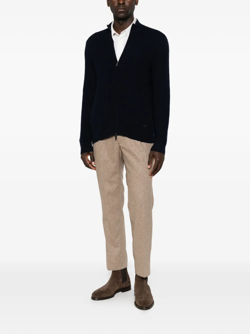 Emporio Armani diamond-quilted zip-up cardigan - Blue