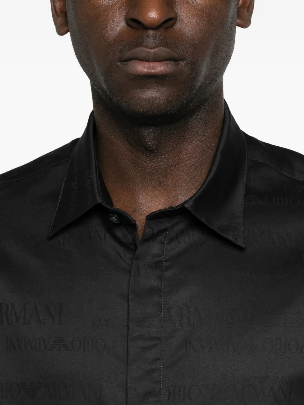 Emporio Armani Overhemd met logo-jacquard Zwart