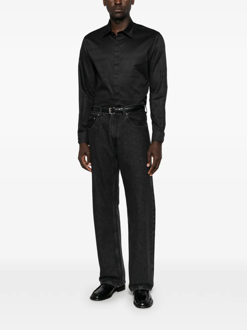 Emporio Armani Overhemd met logo-jacquard Zwart
