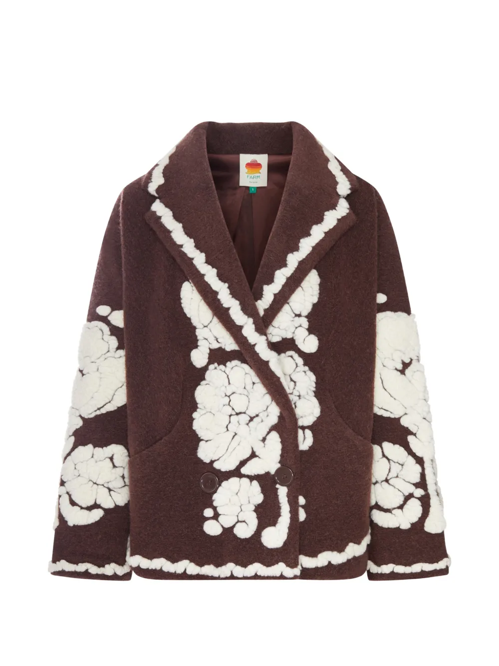FARM Rio floral-appliqués double-breasted peacoat - Marrone