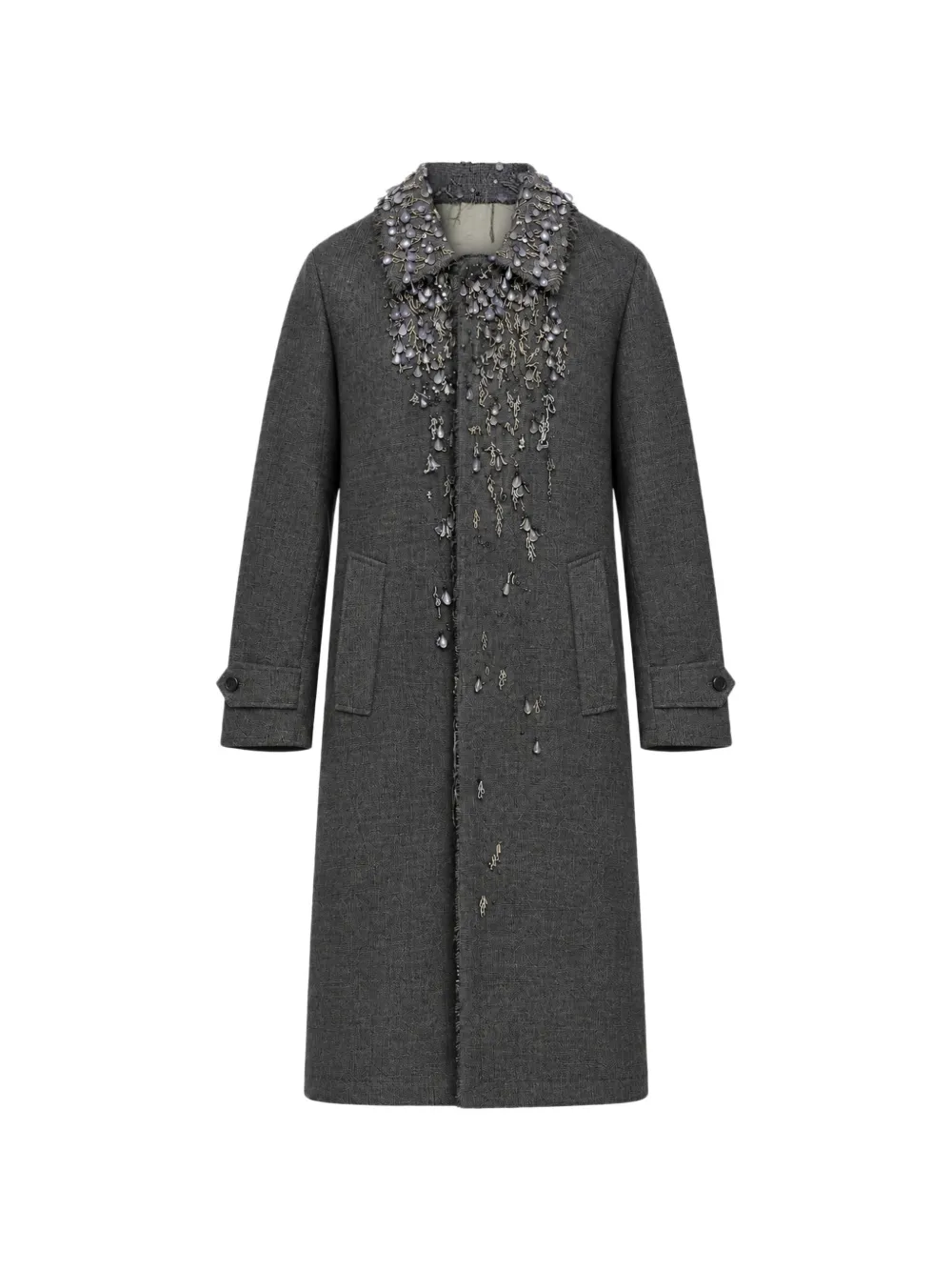 Prada single-breasted mouliné Prince of Wales check and embroidered twill coat - Grigio