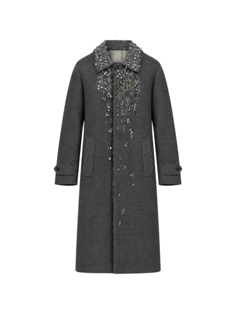 Prada single-breasted mouliné Prince of Wales check and embroidered twill coat