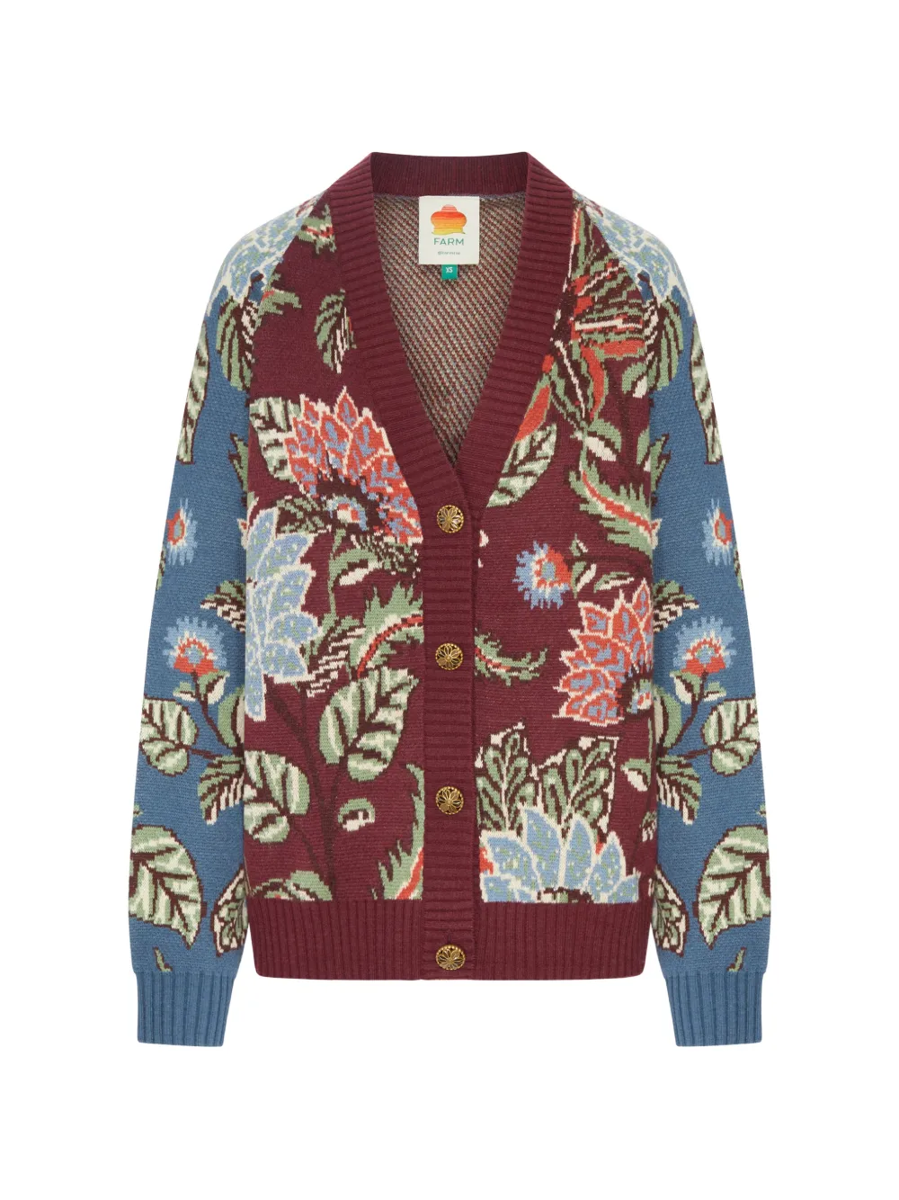 FARM Rio Delhi floral-intarsia button-up cardigan - Rosso