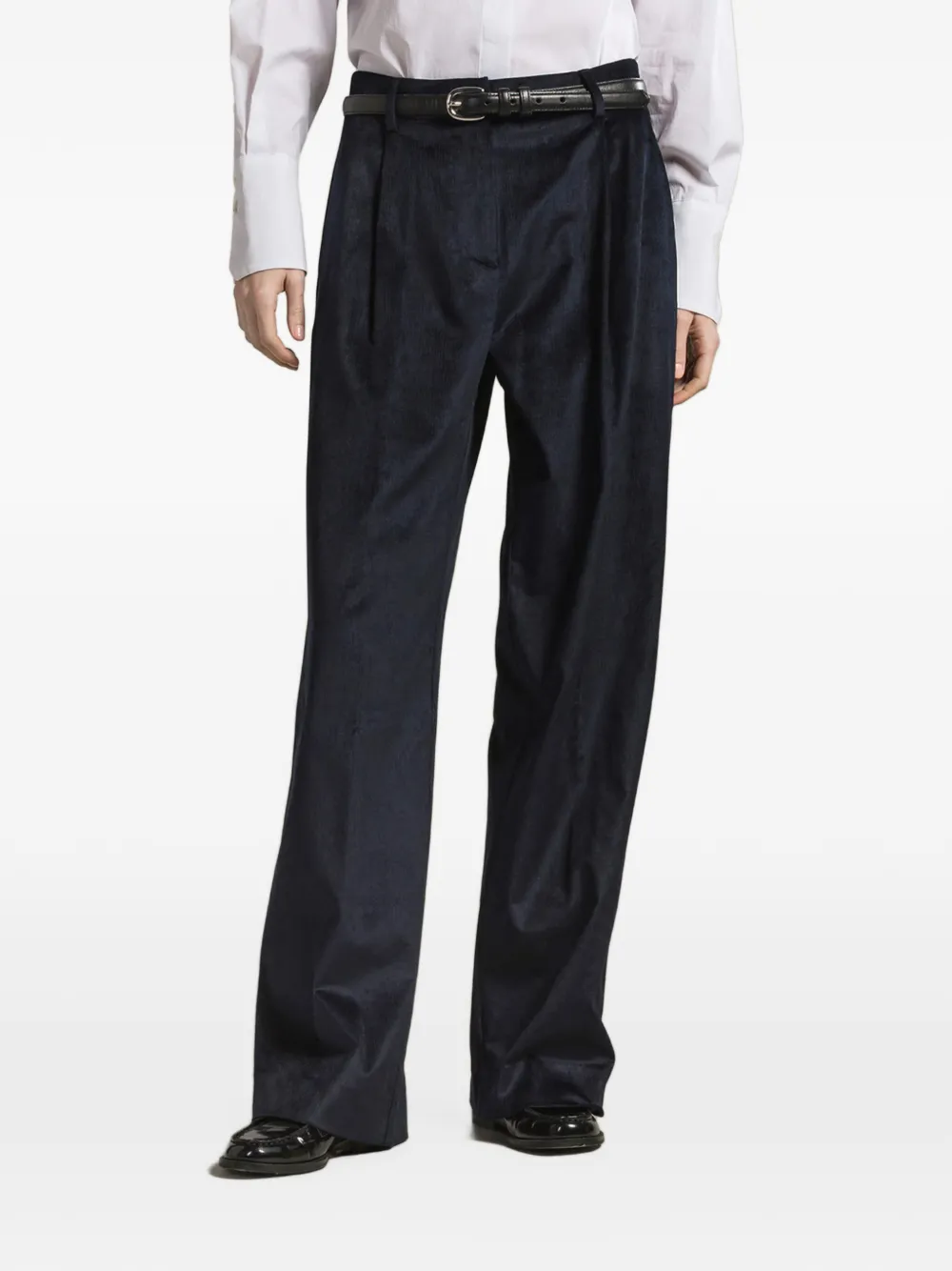 Cruna High-waist plooibroek met ribfluwelen textuur Blauw