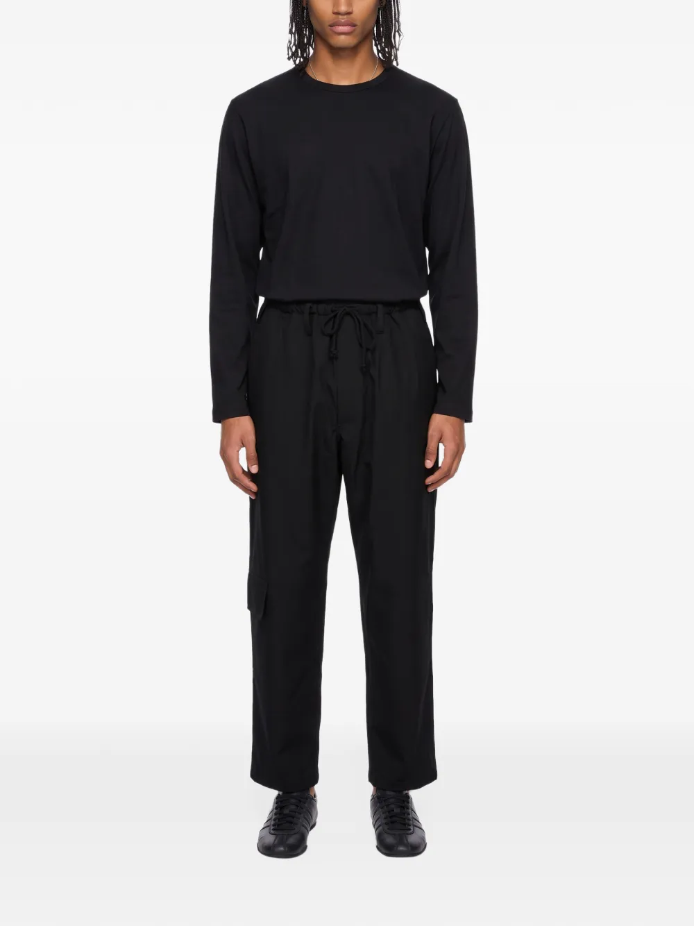 Yohji Yamamoto drawstring-waist gabardine cargo pants Zwart