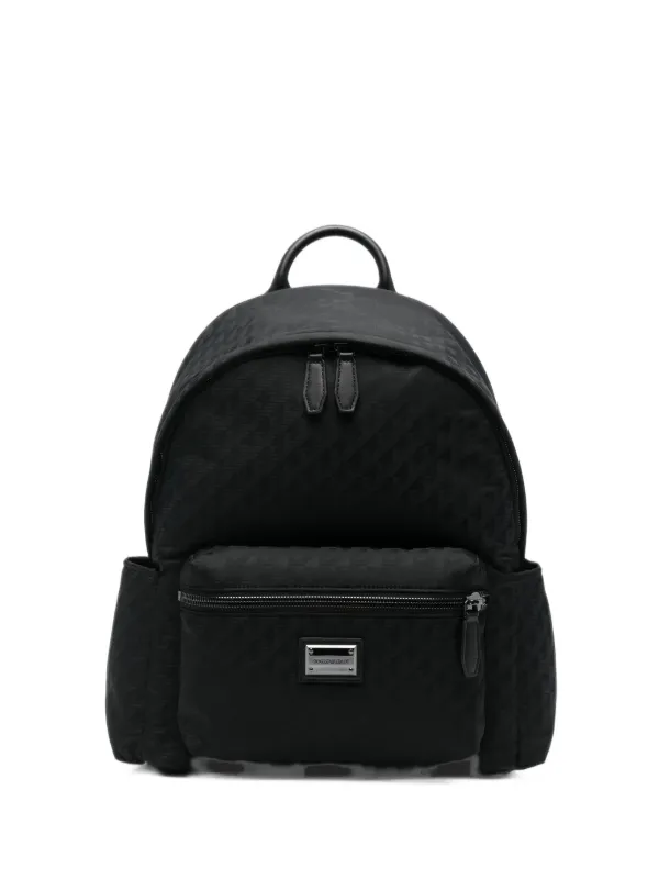 Emporio Armani logo-jacquard front-zip Backpack | ブラック