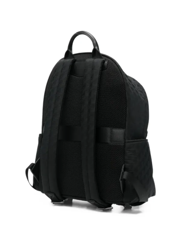 EMPORIO ARMANI リュック シボ革 レザー ブラック ロゴ刻印 Emporio Armani logo-jacquard front-zip Backpack | ブラック