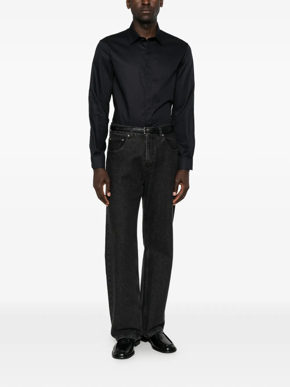 Emporio Armani monogram-jacquard shirt - Bleu Emporio Armani monogram-jacquard shirt - Bleu