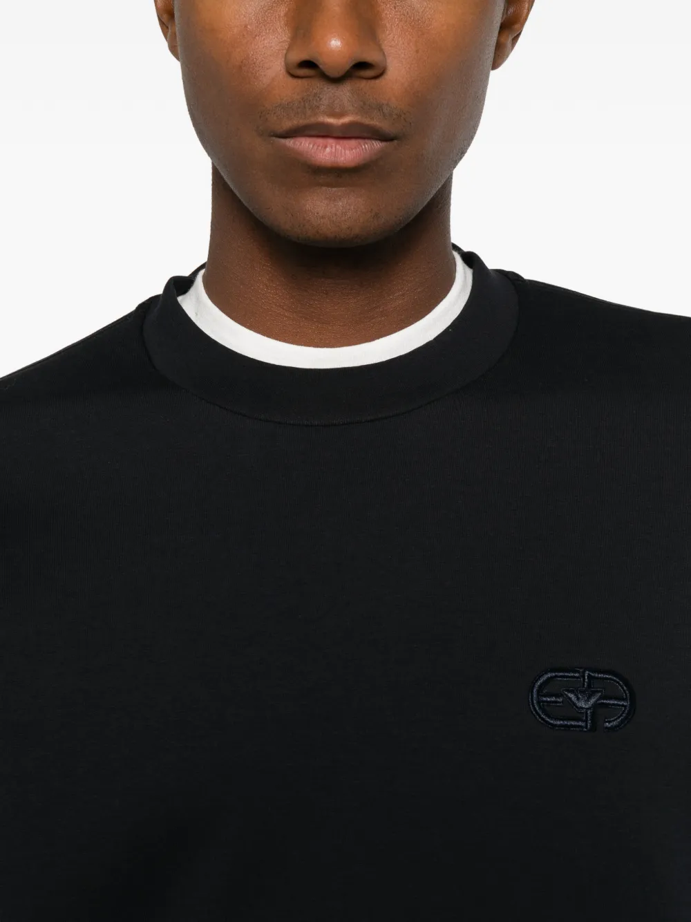 Emporio Armani logo-embroidered crew-neck sweatshirt Blauw