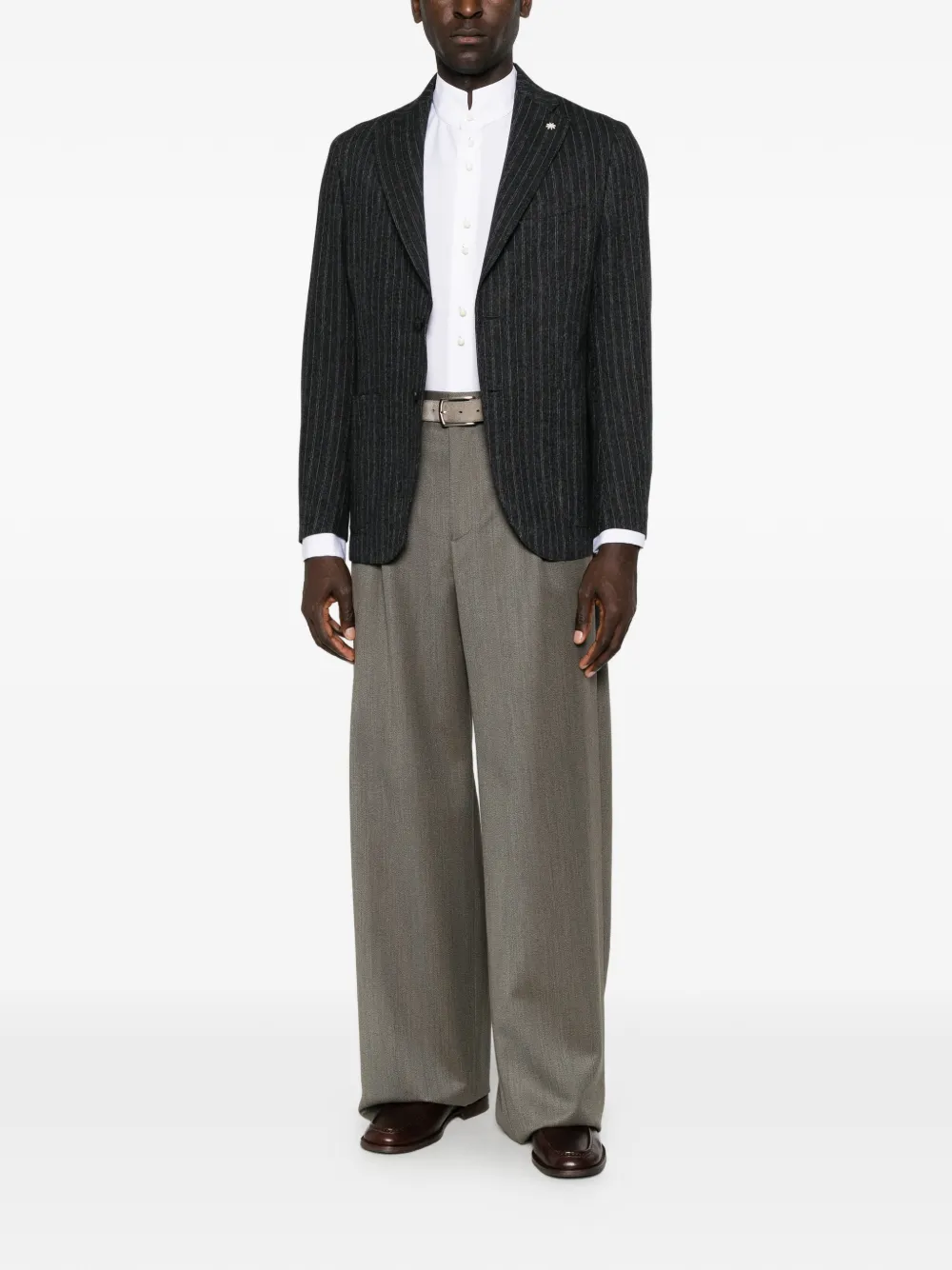 Emporio Armani mandarin-collar long-sleeve shirt - Blanc Emporio Armani mandarin-collar long-sleeve shirt - Blanc