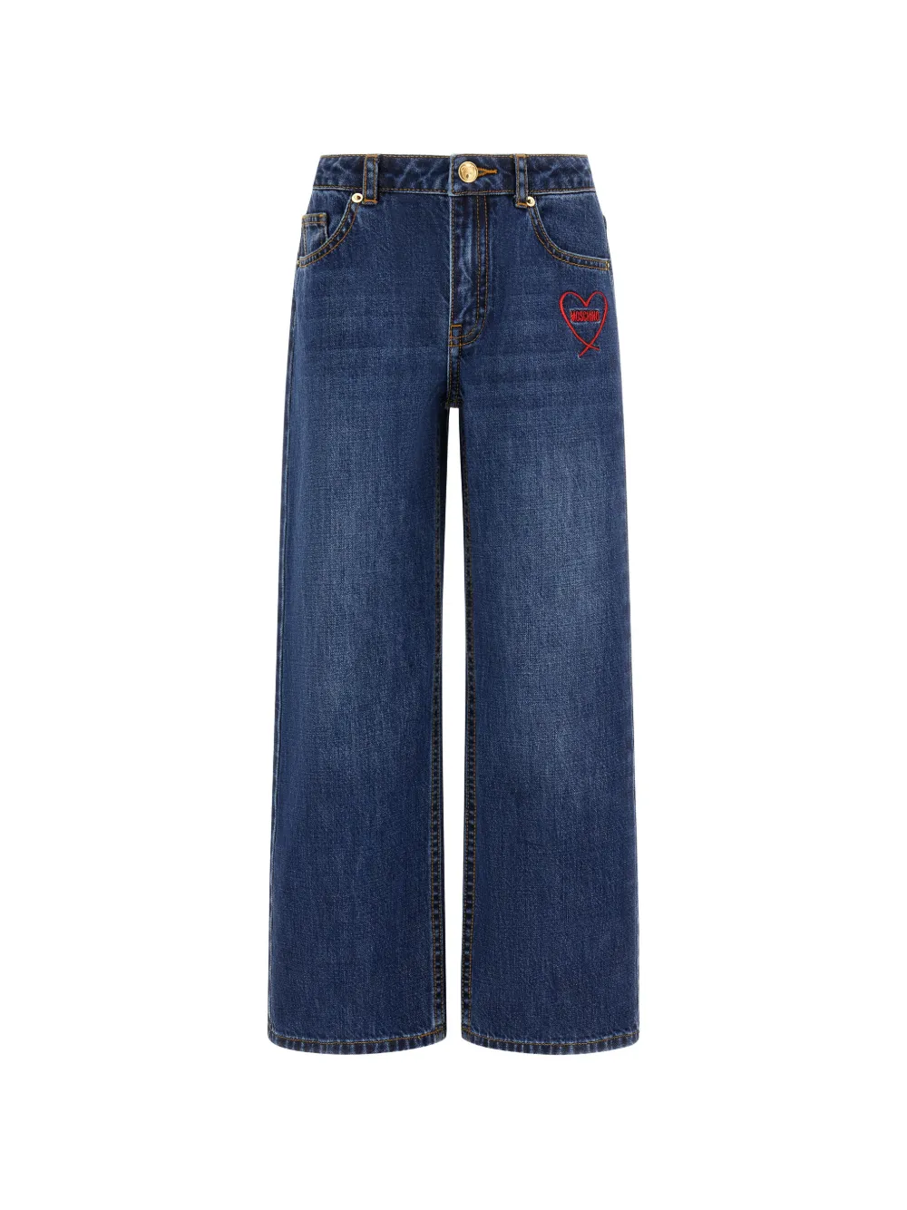 Moschino Kids heart-embroidered jeans - Blu