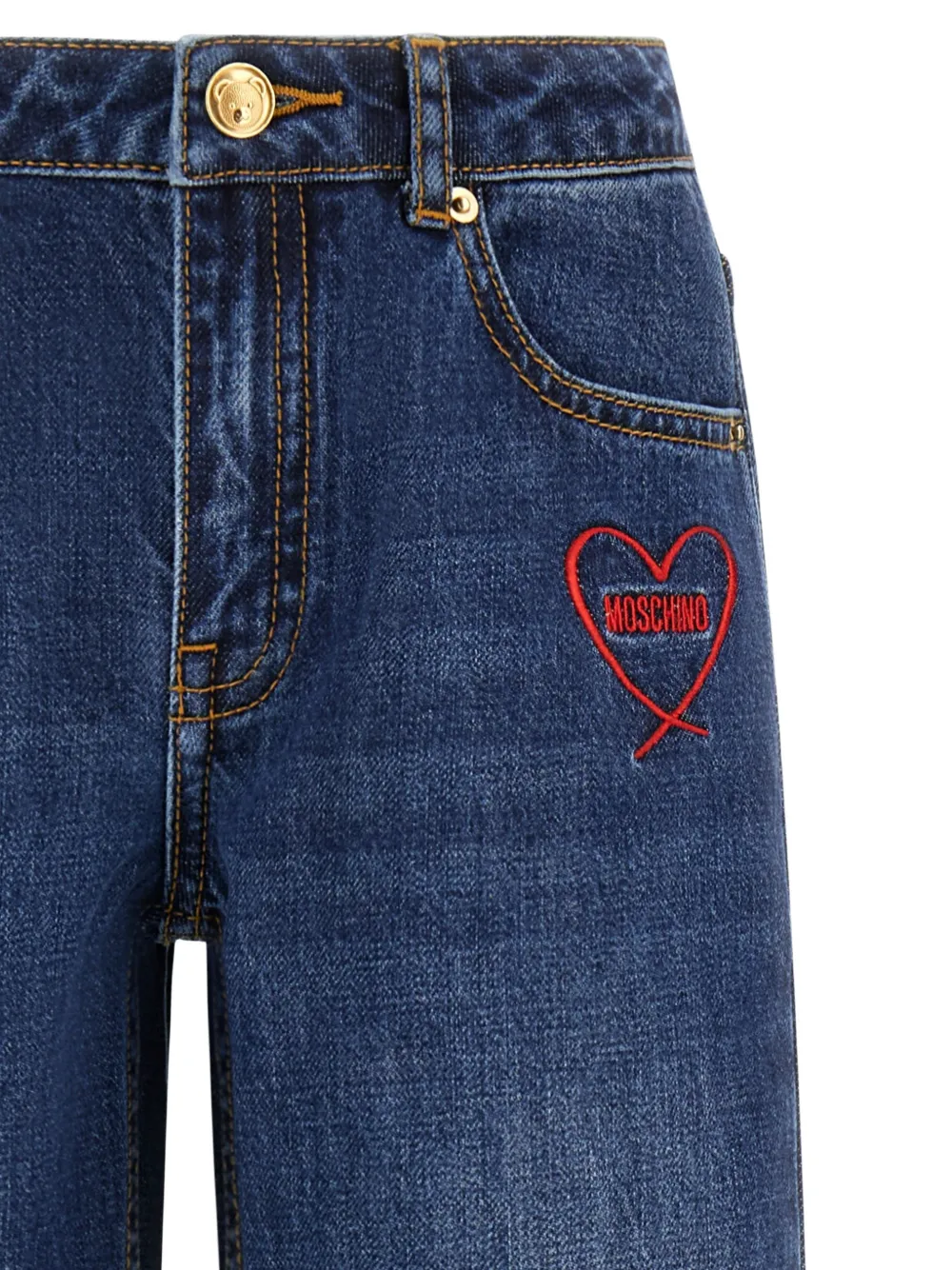 Moschino Kids Jeans met wijde pijpen en geborduurd hart Blauw