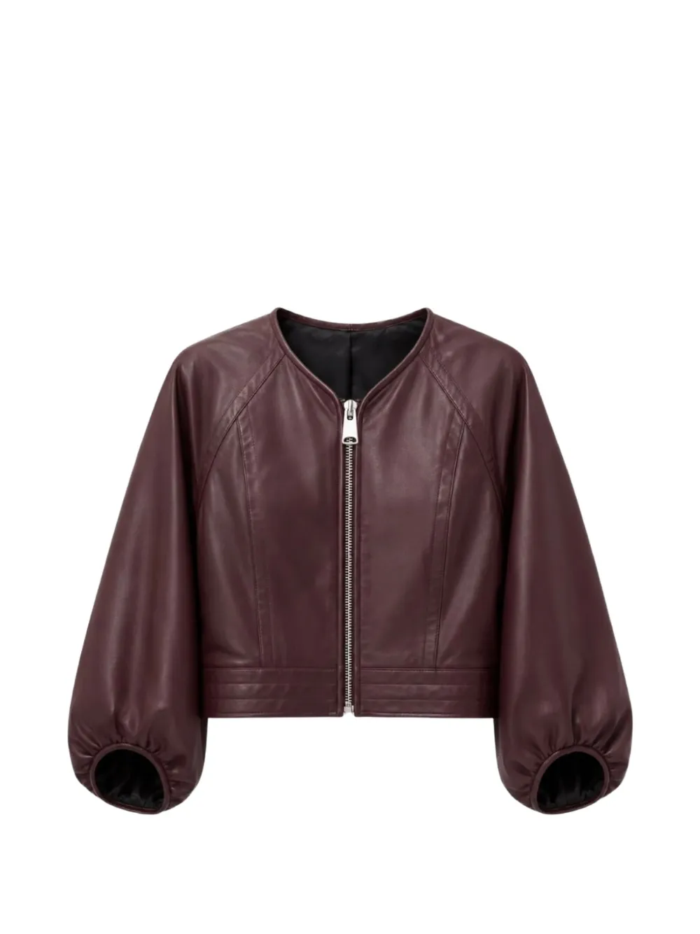 Yigal Azrouel veste crop en cuir à manches bouffantes Olive - Marron Yigal Azrouel veste crop en cuir à manches bouffantes Olive - Marron