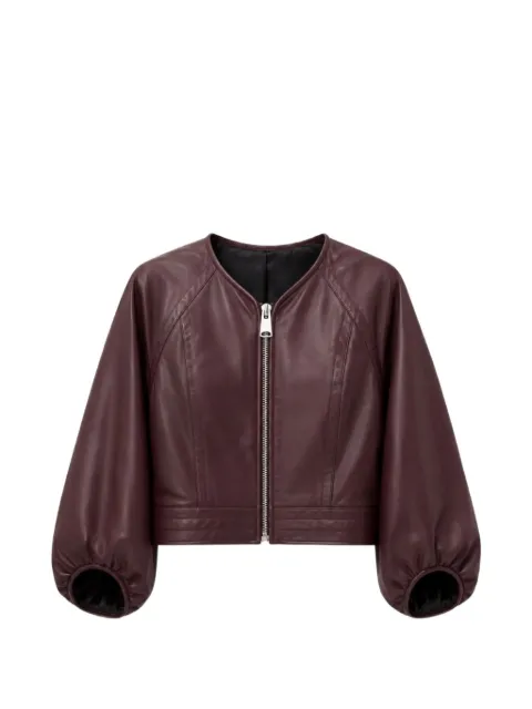 Yigal Azrouel Olive puff-sleeve cropped leather jacket
