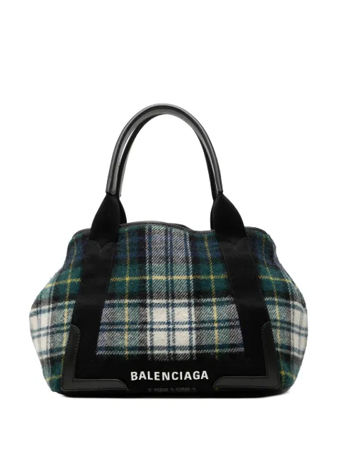 Balenciaga Pre-Owned 2018 Plaid Wool Navy Cabas S tote bag