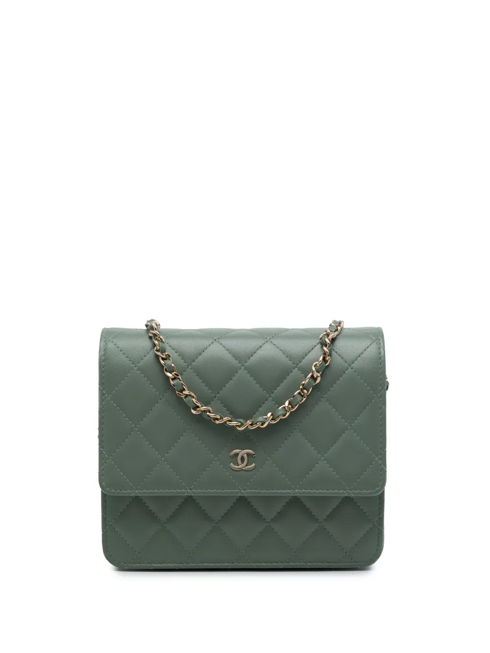 CHANEL Pre-Owned 2017-2018 CC Square Quilted Lambskin Wallet on Chain crossbody bag - Verde