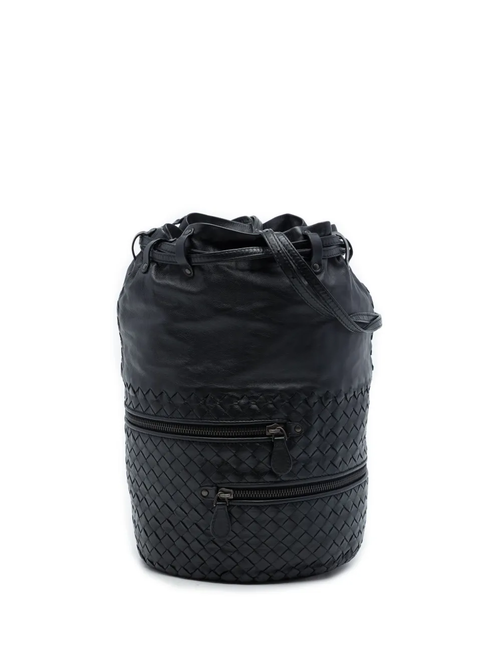 Bottega Veneta Pre-Owned sac seau en cuir Nappa Intrecciato à lien de resserrage (2012-2026) - Noir