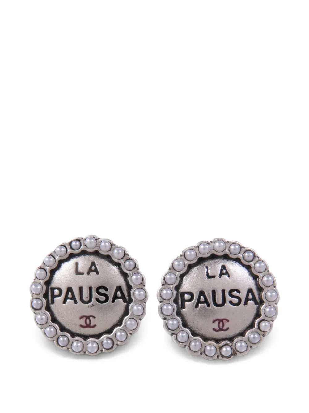Pre-owned Chanel La Pausa Faux-pearl Earrings In Silver