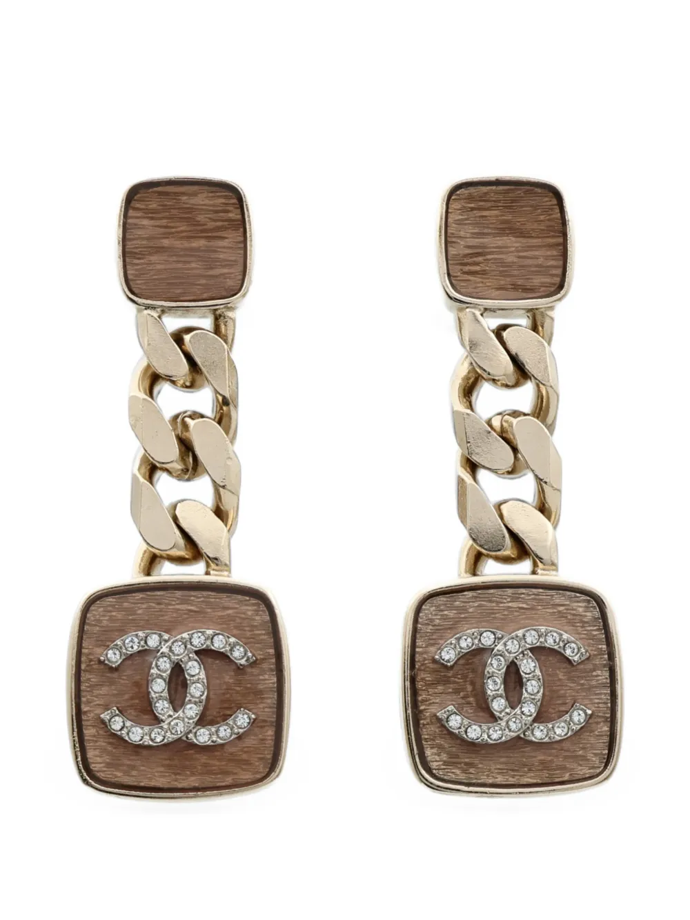 Pre-owned Chanel Cc Interlocking Curb-chain Earrings In Gold