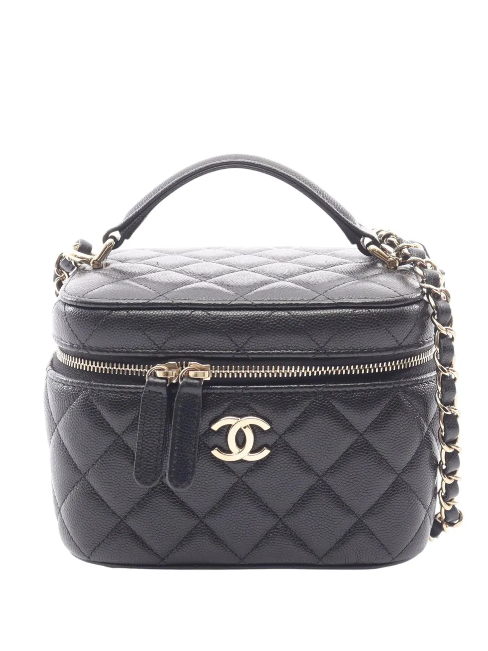 CHANEL Pre-Owned 2021-2026 Small Quilted Caviar Top Handle Vanity Case with Chain satchel - Nero