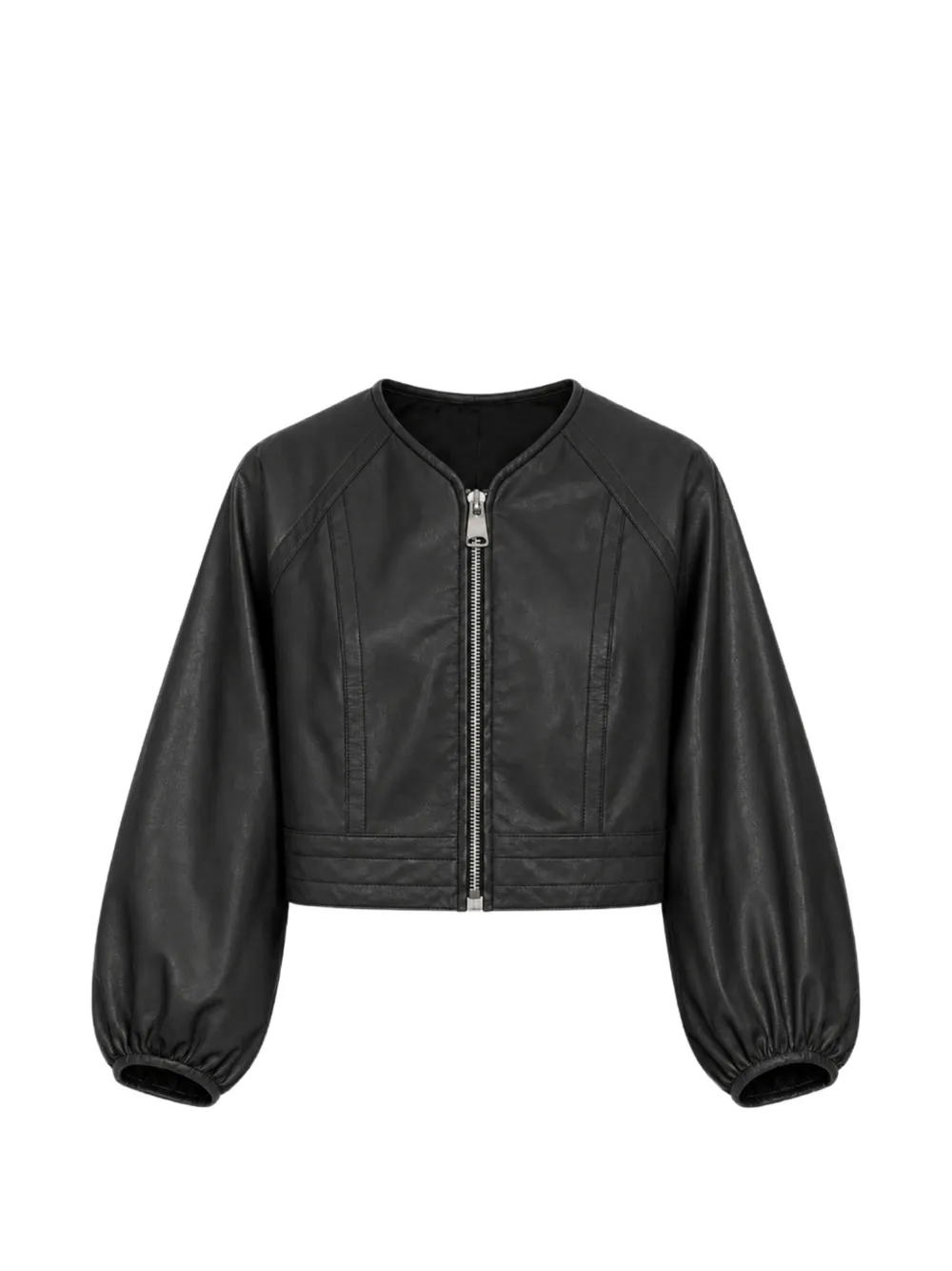 Yigal Azrouel veste crop en cuir à manches bouffantes Olive - Noir Yigal Azrouel veste crop en cuir à manches bouffantes Olive - Noir