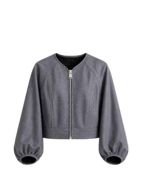 Yigal Azrouel Olive puff-sleeve cropped leather jacket