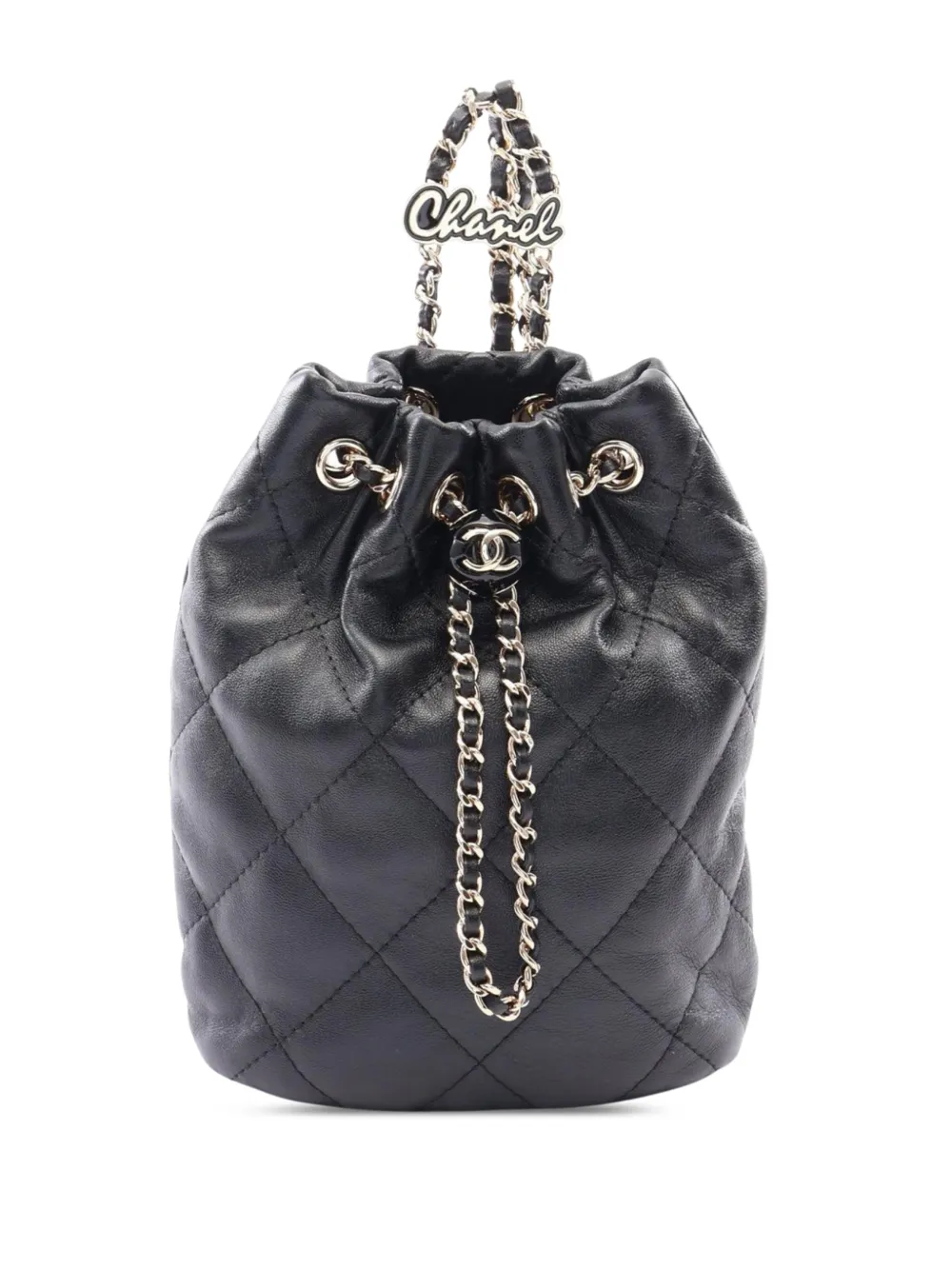 CHANEL Pre-Owned sac à dos en cuir d'agneau matelassé à lien de resserrage et logo CC (2021-2026) - Noir CHANEL Pre-Owned sac à dos en cuir d'agneau matelassé à lien de resserrage et logo CC (2021-2026) - Noir