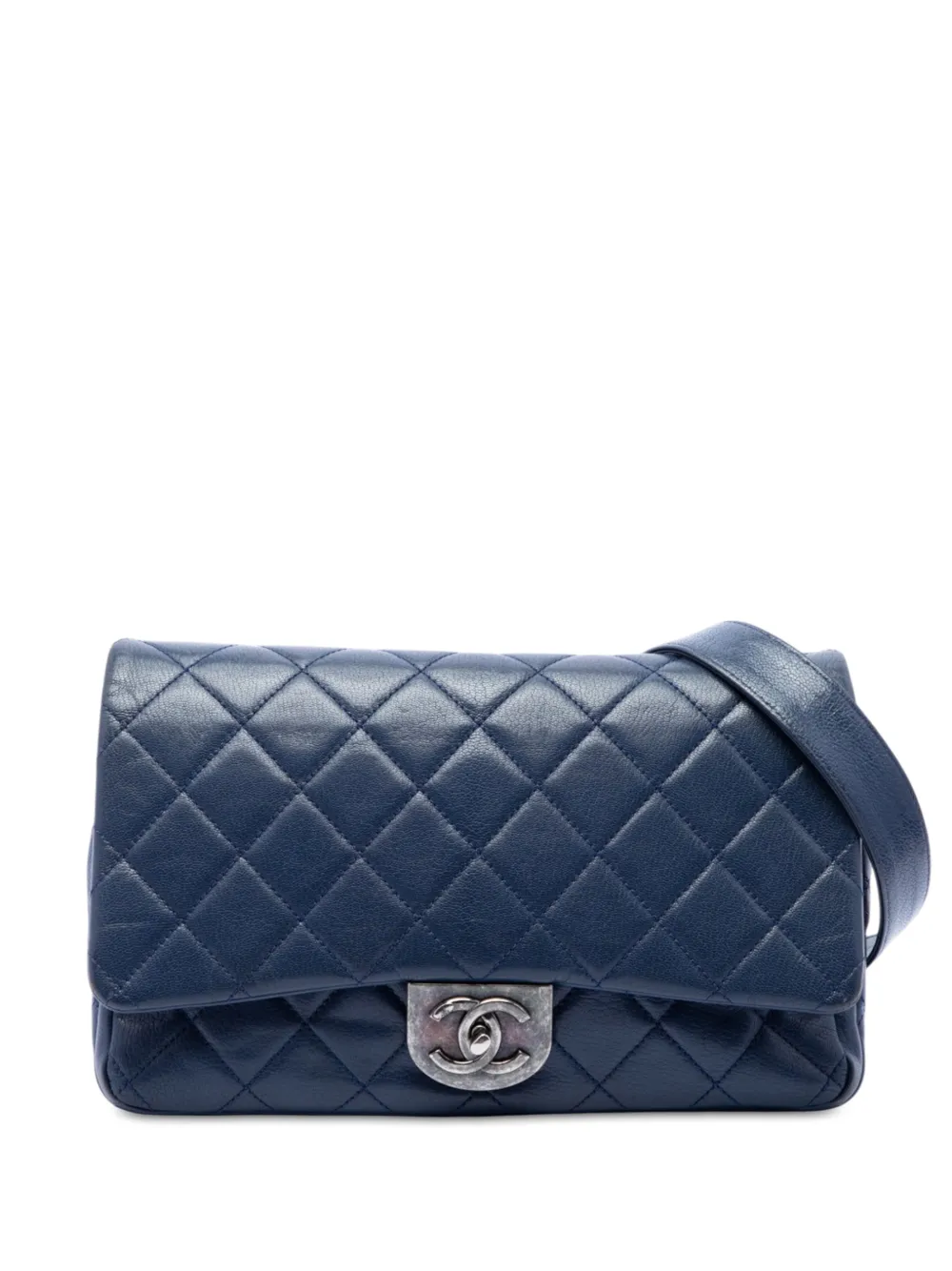 CHANEL Pre-Owned 2016-2017 Large Quilted Goatskin Double Carry Waist Chain Flap satchel - Blu