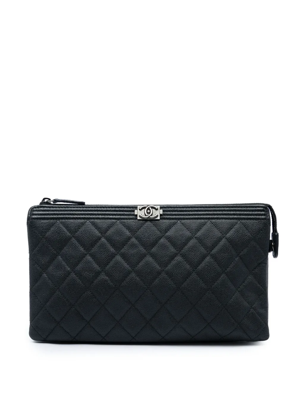 CHANEL Pre-Owned 2018-2019 Quilted Caviar Boy O Case Zip clutch bag - Nero