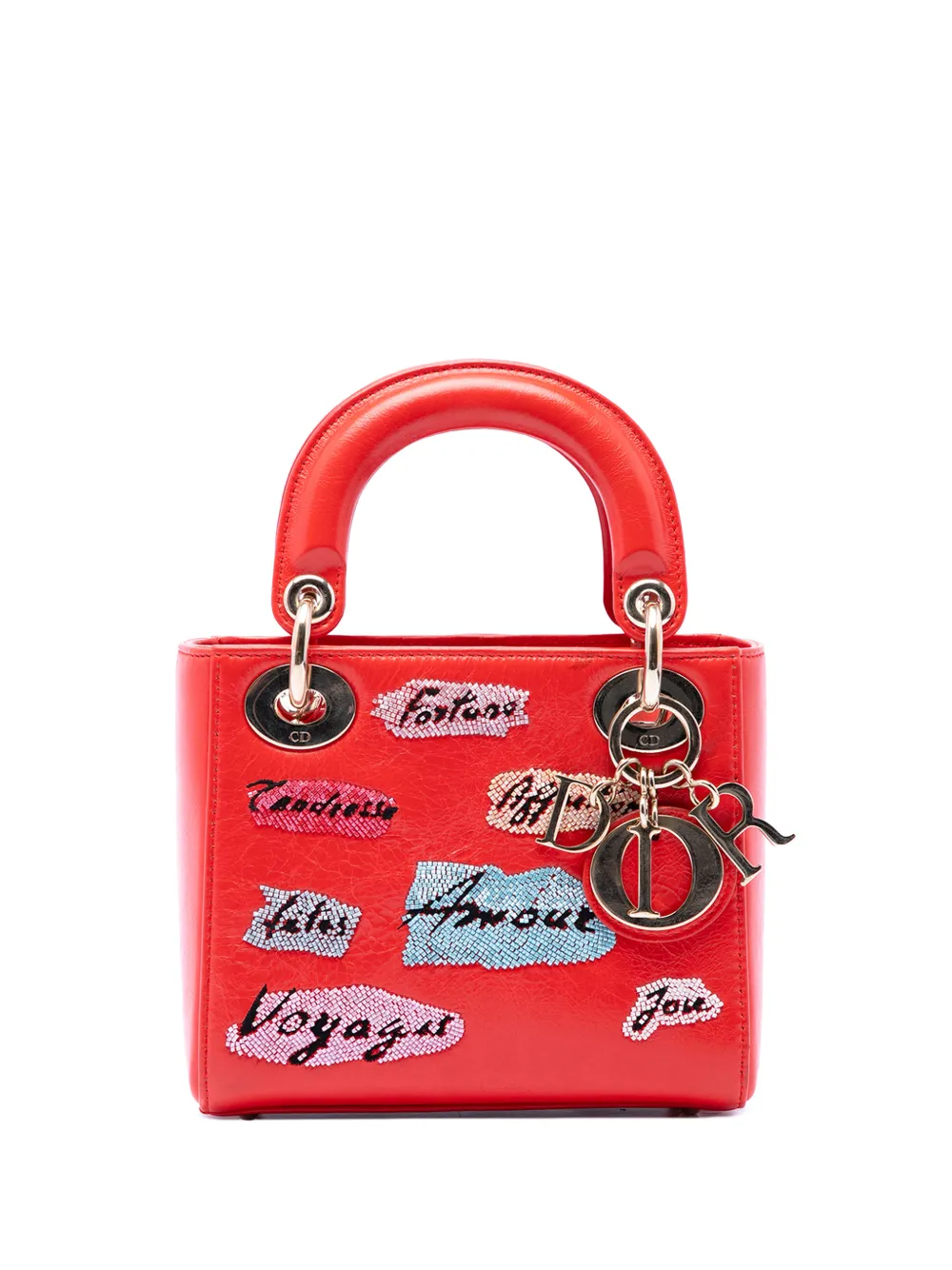 Christian Dior Pre-Owned 2016 Mini Calfskin Beaded Lady Dior satchel - Rot