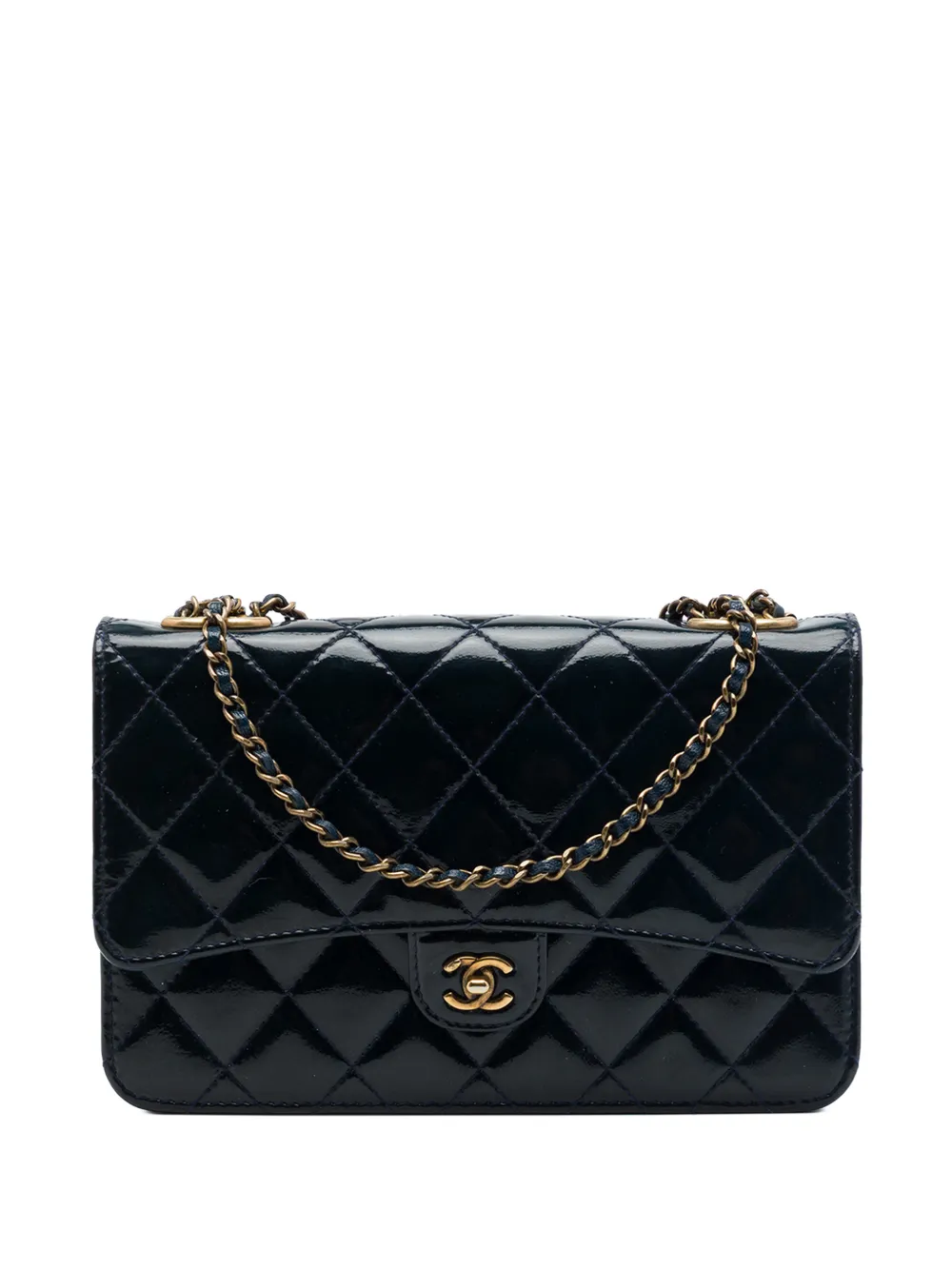 CHANEL Pre-Owned 2015-2016 Quilted Patent and Goatskin CC Eyelet Wallet On Chain crossbody bag - Blu