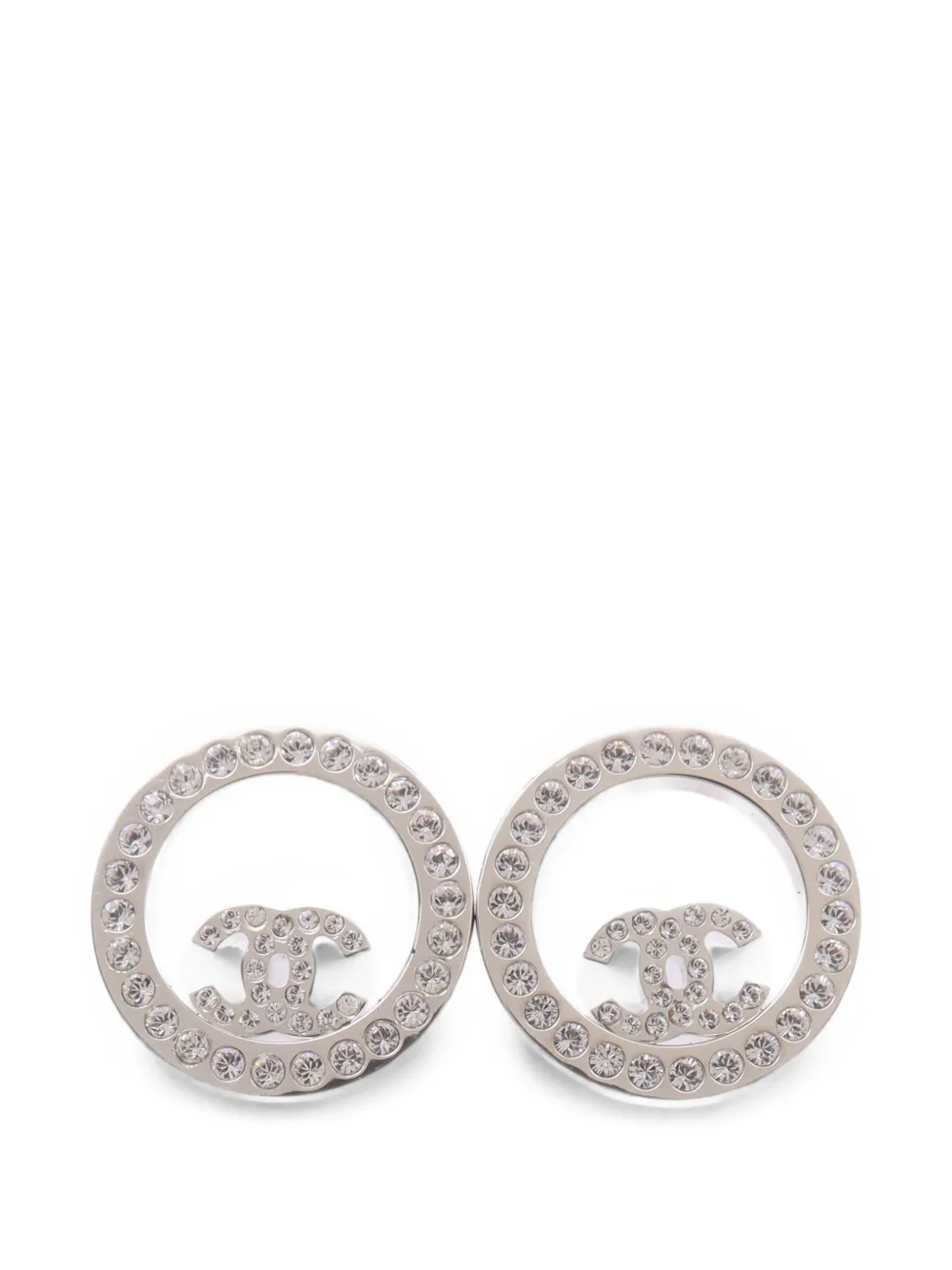 Pre-owned Chanel Cc Crystal-embellished Earrings In Silver