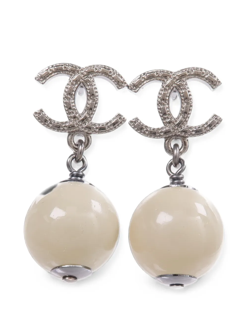 Pre-owned Chanel Cc Turn-lock Drop Earrings In Silver