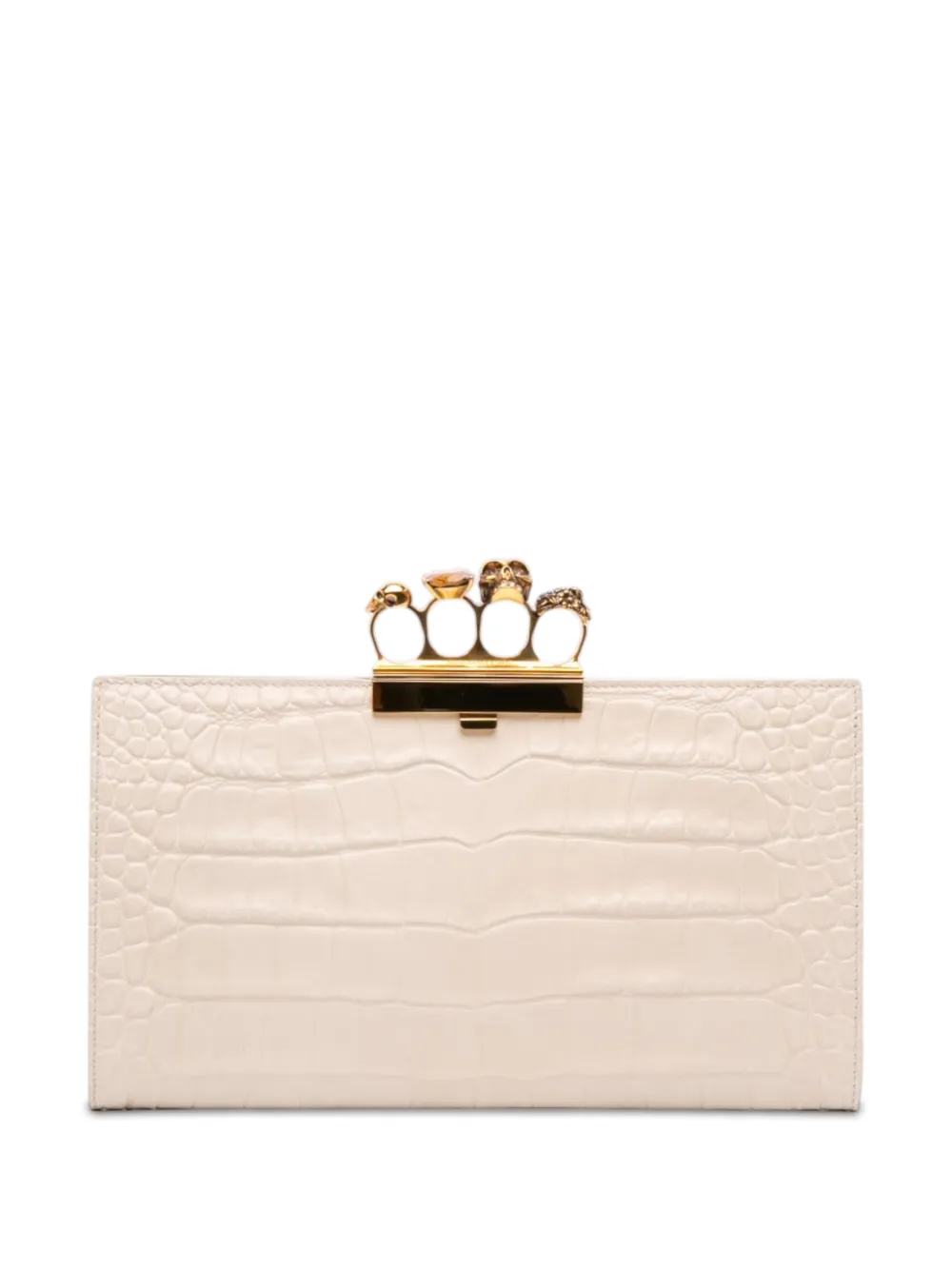 Alexander McQueen Pre-Owned pochette en cuir de veau embossé façon croco Skull Knuckle Clasp (2000-2026) - Blanc