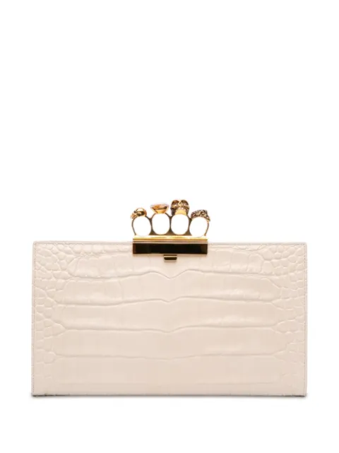 Alexander McQueen Pre-Owned 2000-2026 Croc Embossed Calfskin Skull Knuckle Clasp clutch bag