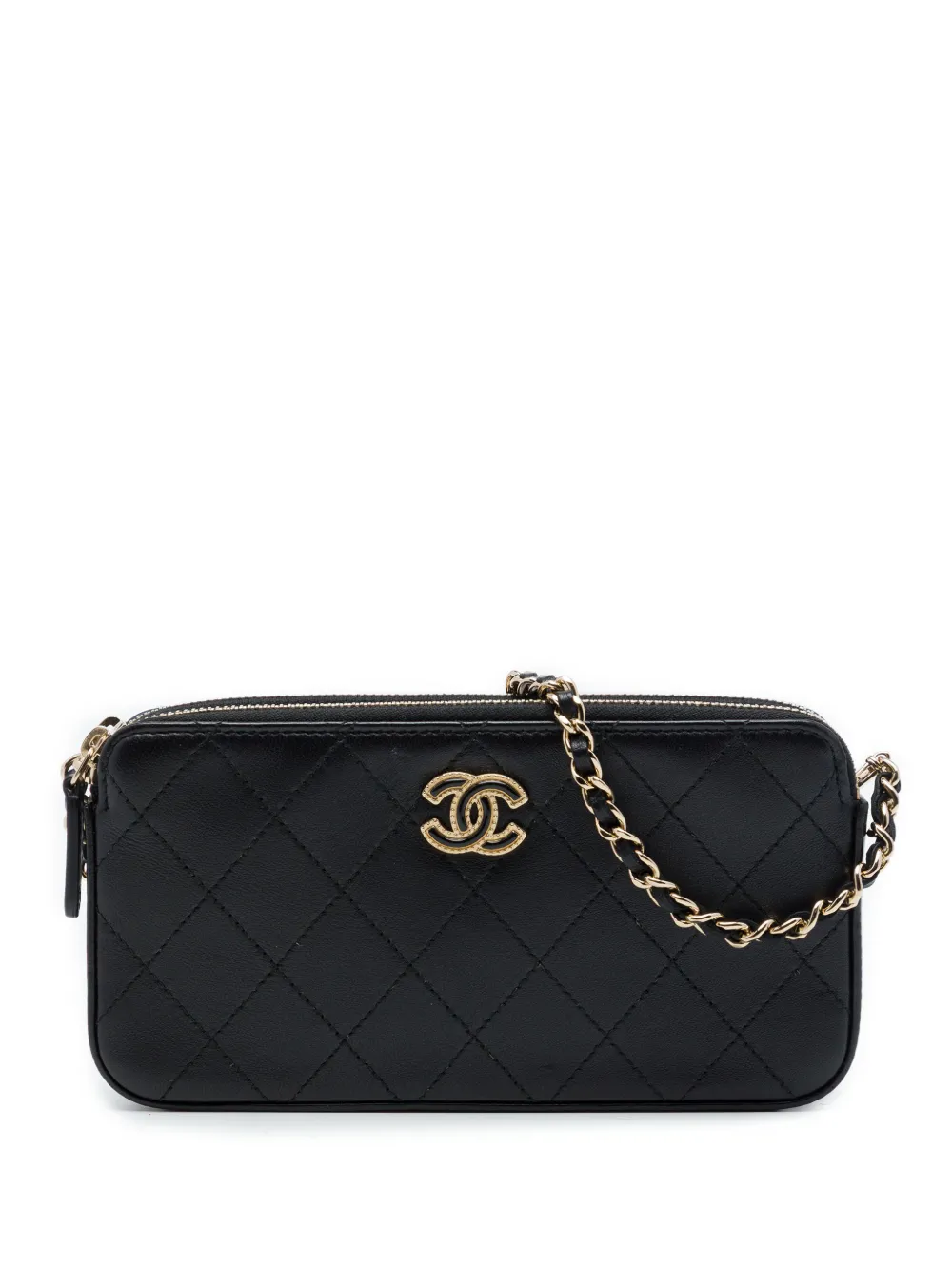 CHANEL Pre-Owned 2017-2018 CC Quilted Calfskin Double Zip Clutch With Chain crossbody bag - Nero