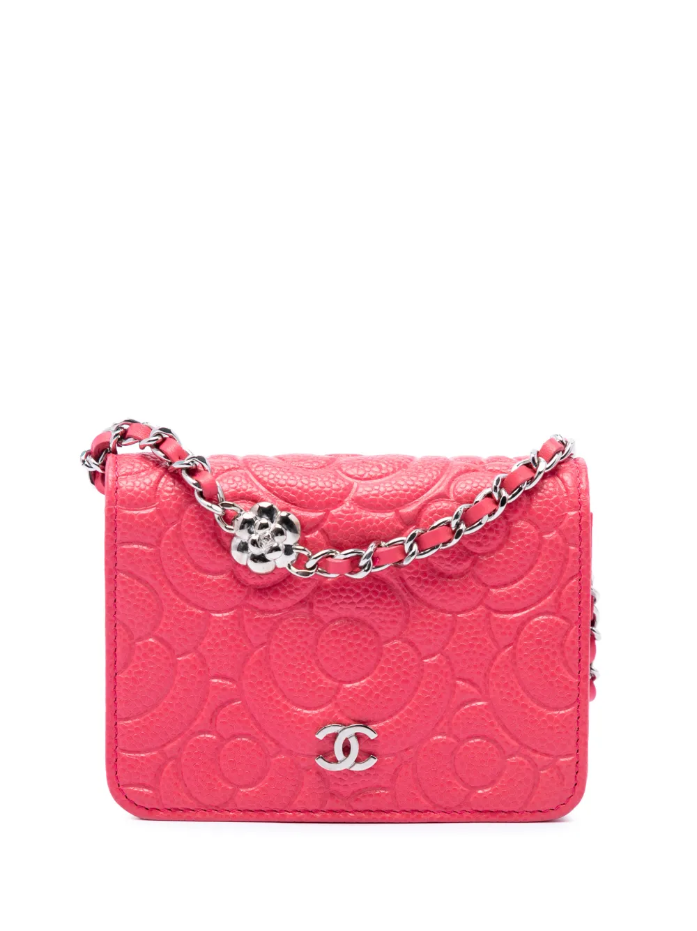 CHANEL Pre-Owned 2020 CC Embossed Caviar Camellia Chain belt bag - Rosa