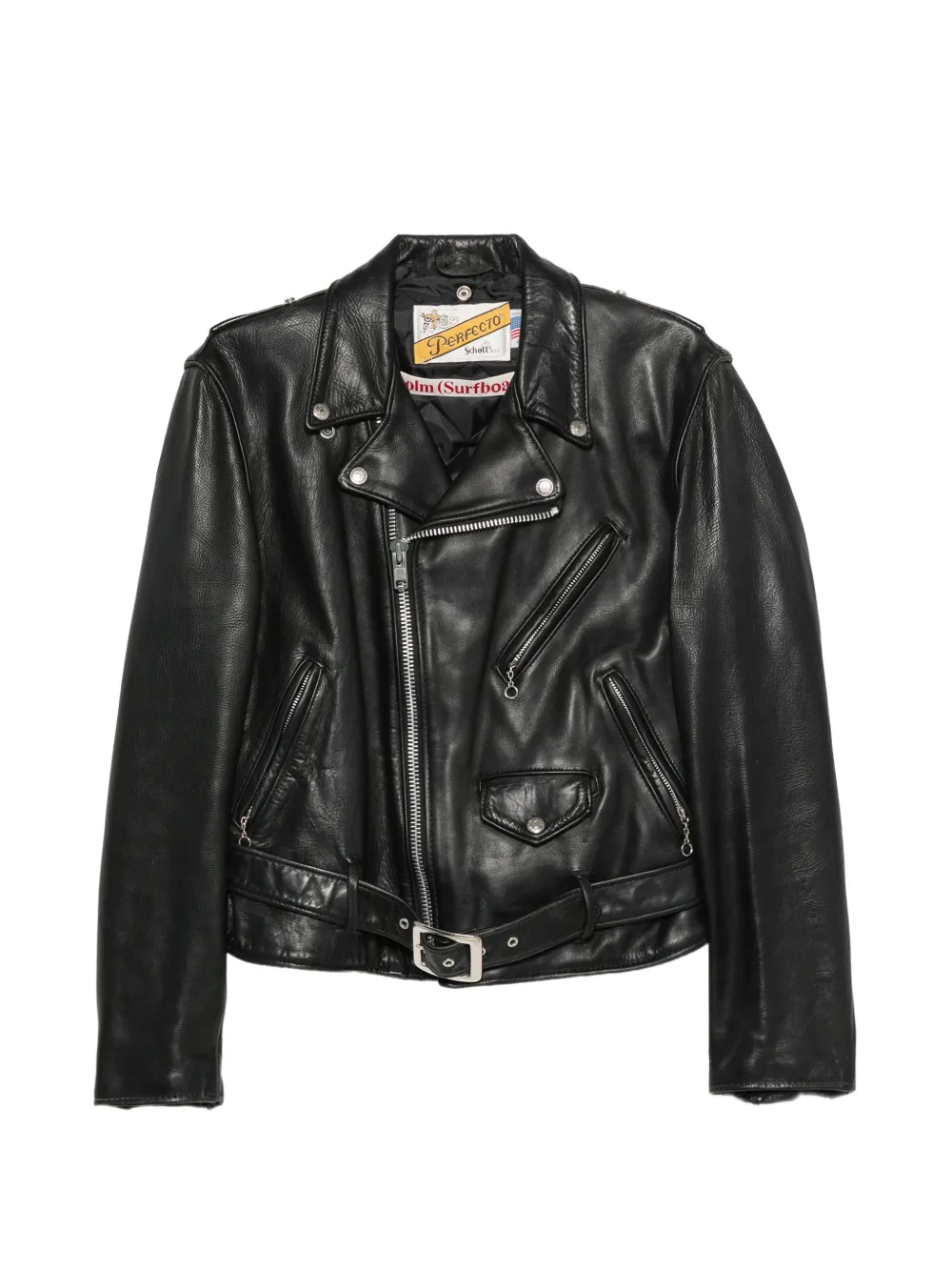 Stockholm Surfboard Club Perfecto wave-print leather jacket - Nero