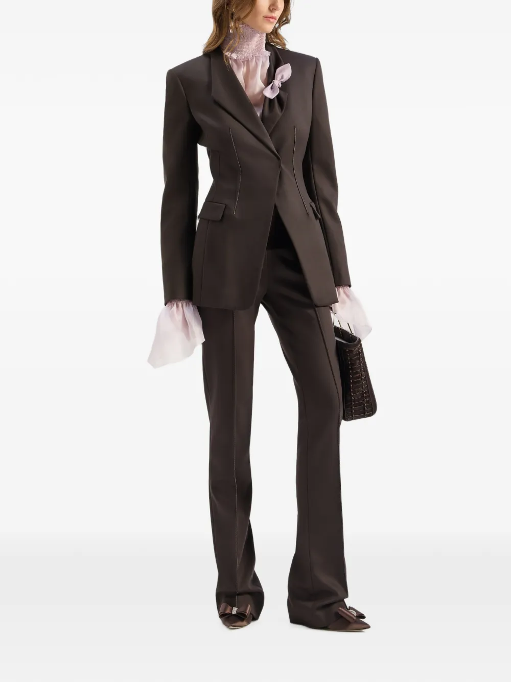Genny Broek met fluwelen tailleband en persvouw Bruin