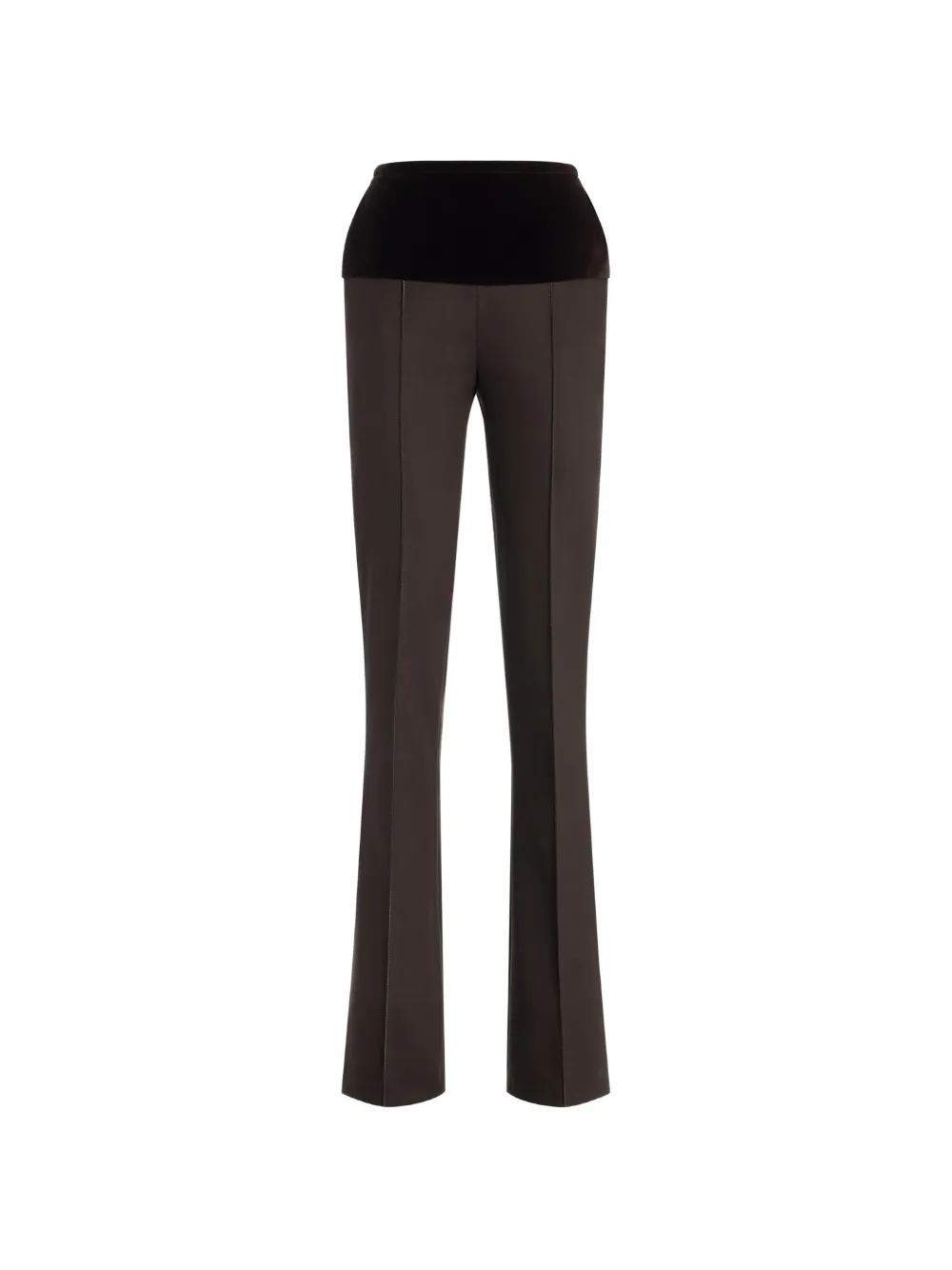 Genny Broek met fluwelen tailleband en persvouw Bruin
