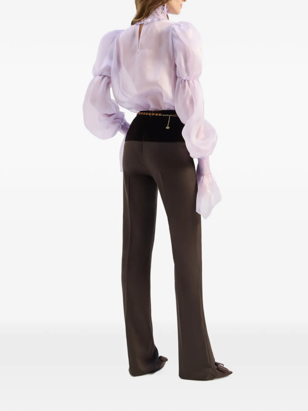 Genny Broek met fluwelen tailleband en persvouw Bruin