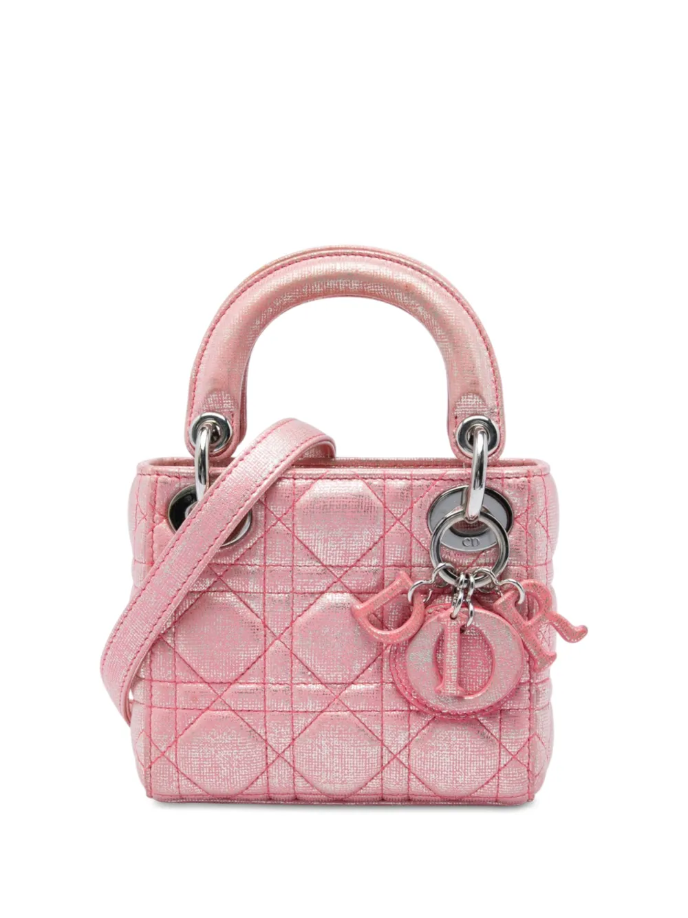 Christian Dior Pre-Owned mini sac à main Lady Dior irisé en cuir d'agneau métallisé Cannage (2017) - Rose
