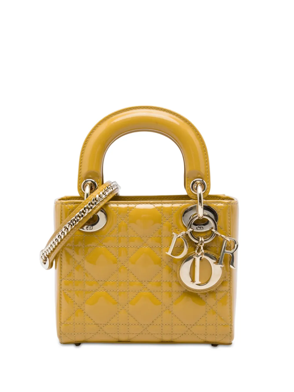 Christian Dior Pre-Owned 2019 Mini Patent Cannage Lady Dior satchel - Gelb
