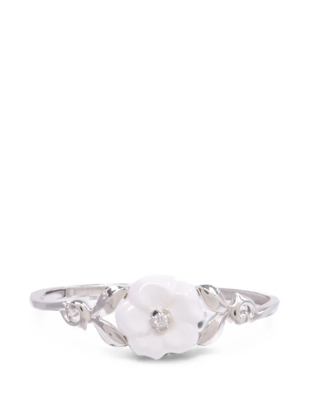 Pre-owned Chanel Bouton De Camélia Diamond Bangle In Silver